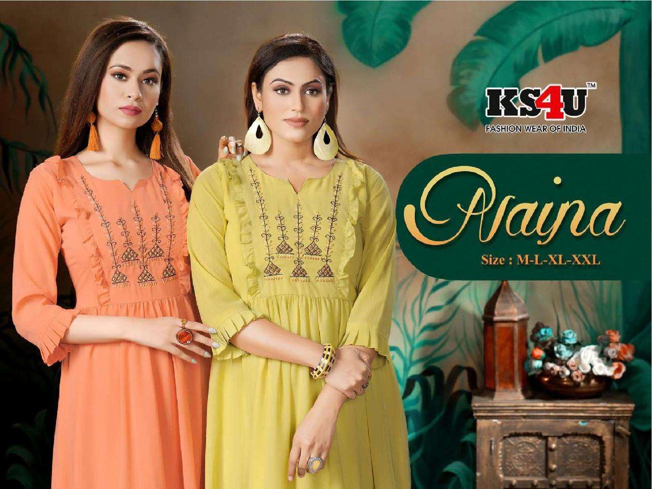 NAINA BY KS4U 101 TO 106 SERIES FANCY EMBROIDERY KURTIS