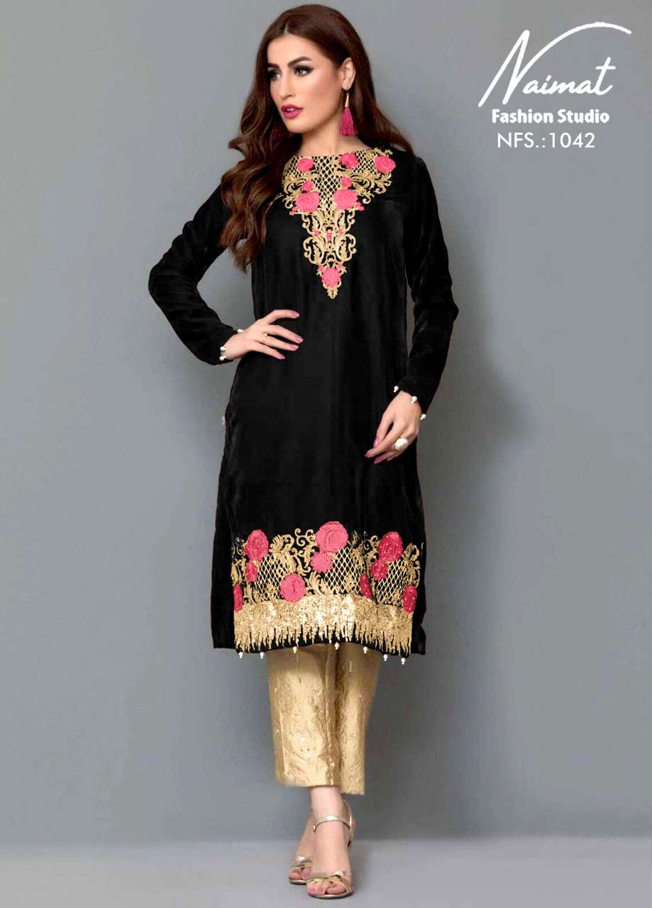 NFS 1042 HIT DESIGN BY NAIMAT FASHION STUDIO VELVET STITCHED TUNICS