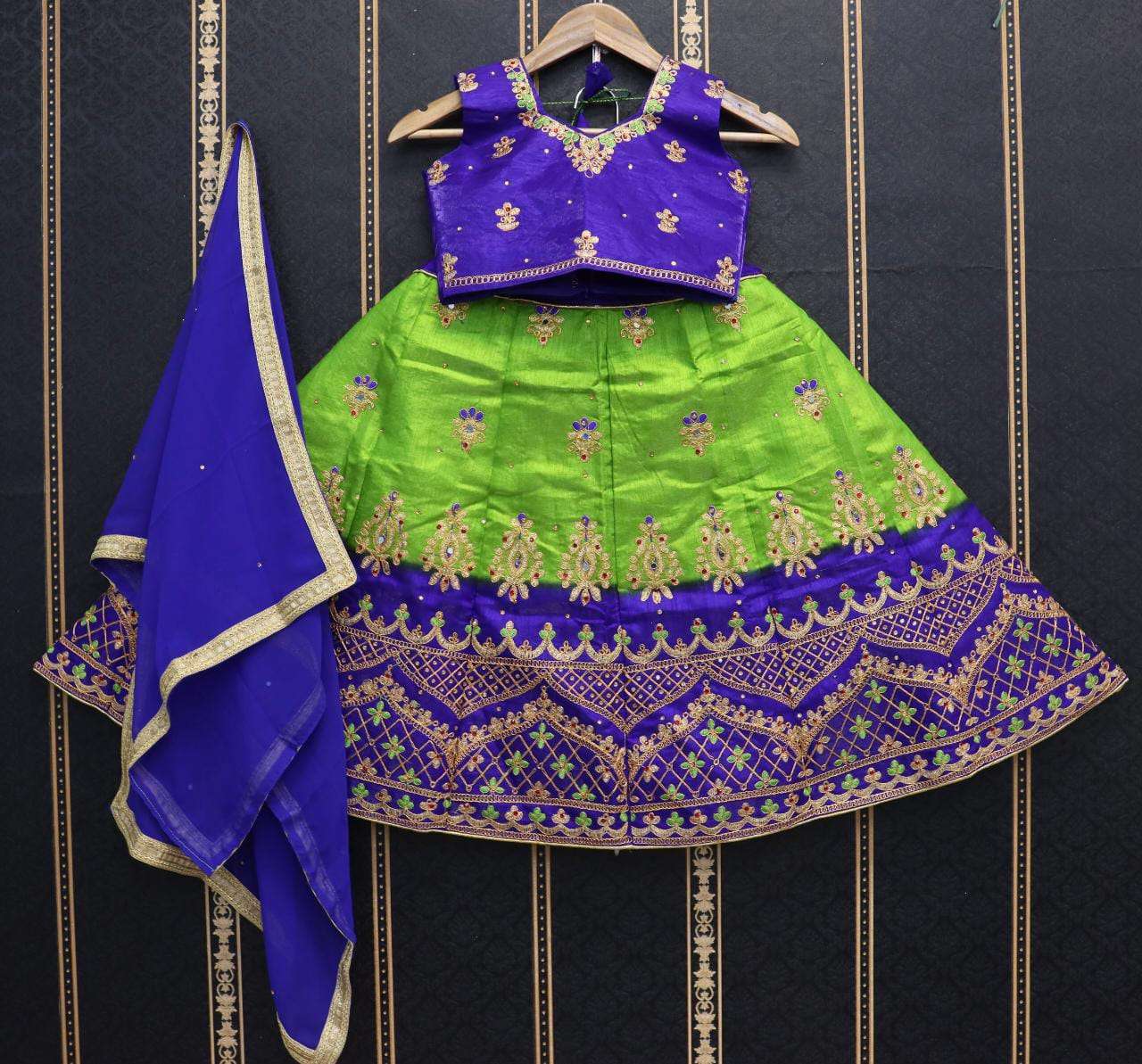 NIBKA VOL-3 BY ASLIWHOLESALE BANGLORI SATIN EMBROIDERY KIDS LEHENGAS