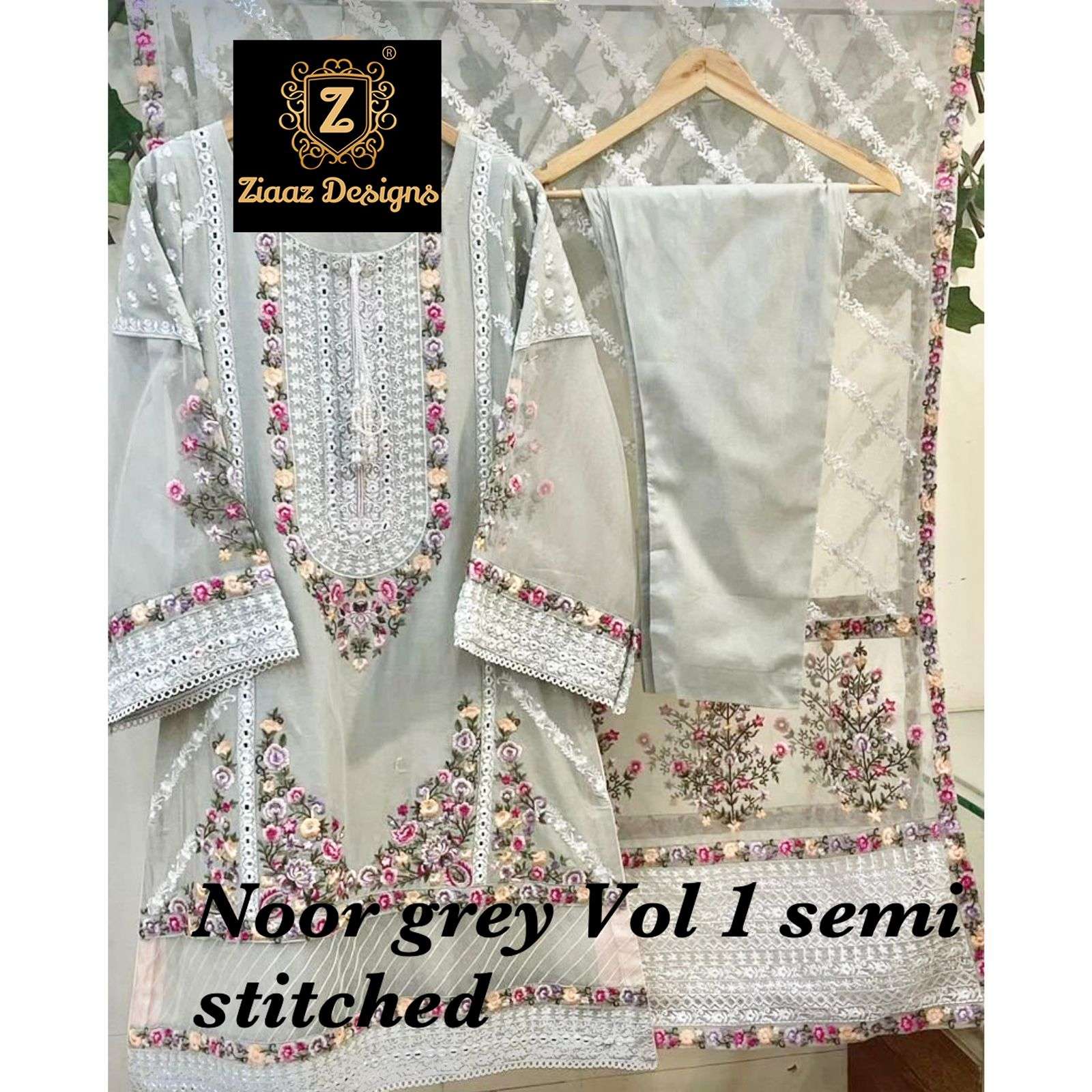 NOOR GREY VOL-1 BY ZIAAZ DESIGNS GEORGETTE EMBROIDERY WORK DRESS