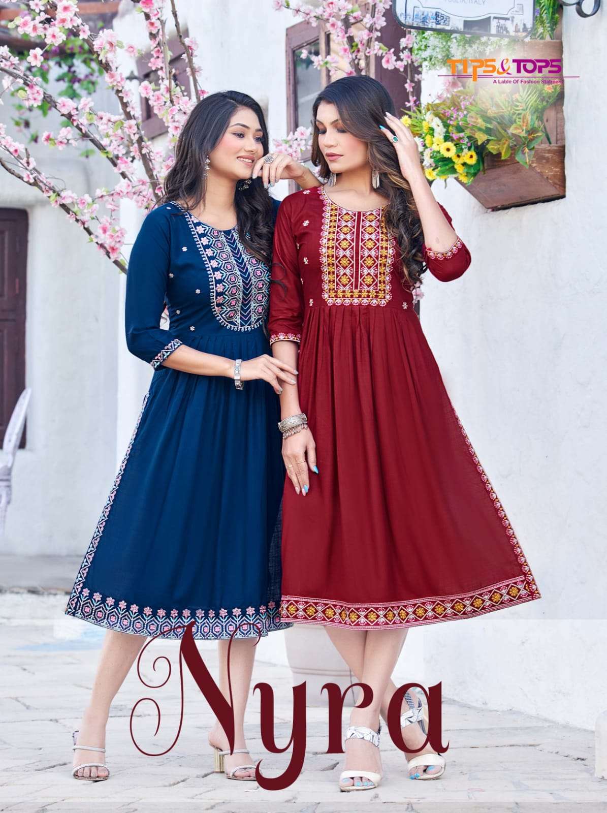 NYRA BY TIPS & TOPS 1001 TO 1006 RAYON EMBROIDERY KURTIS