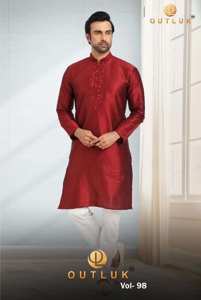 OUTLUK VOL-98 BY OUTKUK 98001 TO 98011 SERIES SILK MIRROR WORK MENS KURTAS