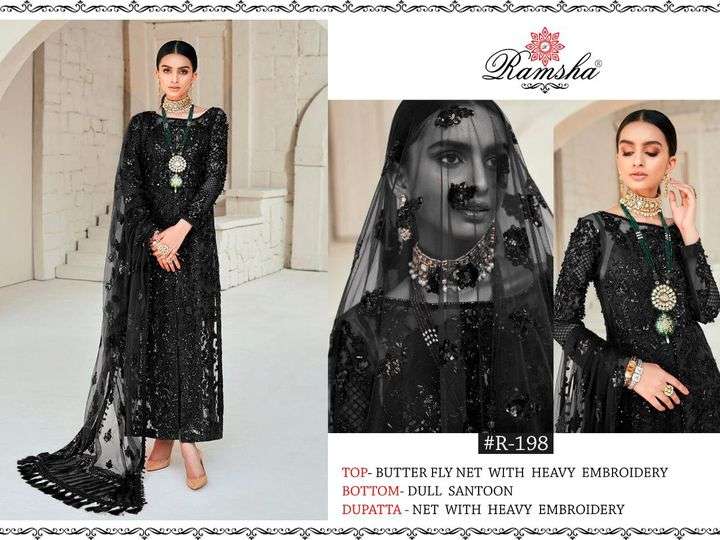 R-198 HIT DESIGN BY RAMSHA BUTTERFLY NET EMBROIDERY DRESS