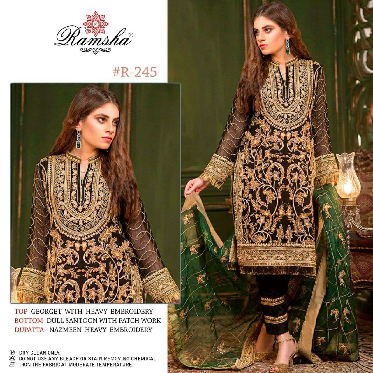 R-245 HIT DESIGN BY RAMSHA GEORGETTE EMBRIDERY PAKISTANI DRESS