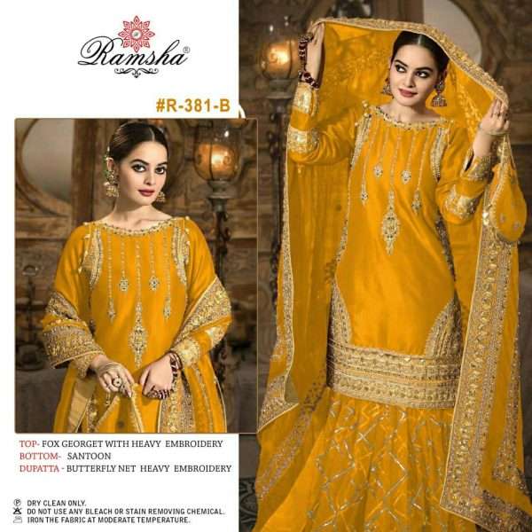 R-381 B HIT DESIGN BY RAMSHA FAUX GEORGETTE EMBROIDERY PAKISTANI DRESS