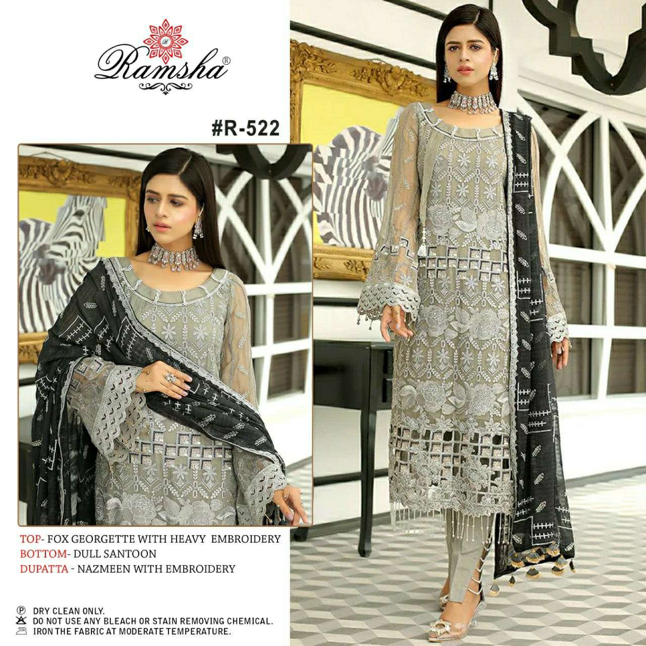 R-522 HIT DESIGN BY RAMSHA GEORGETTE EMBROIDERY PAKISTANI DRESS