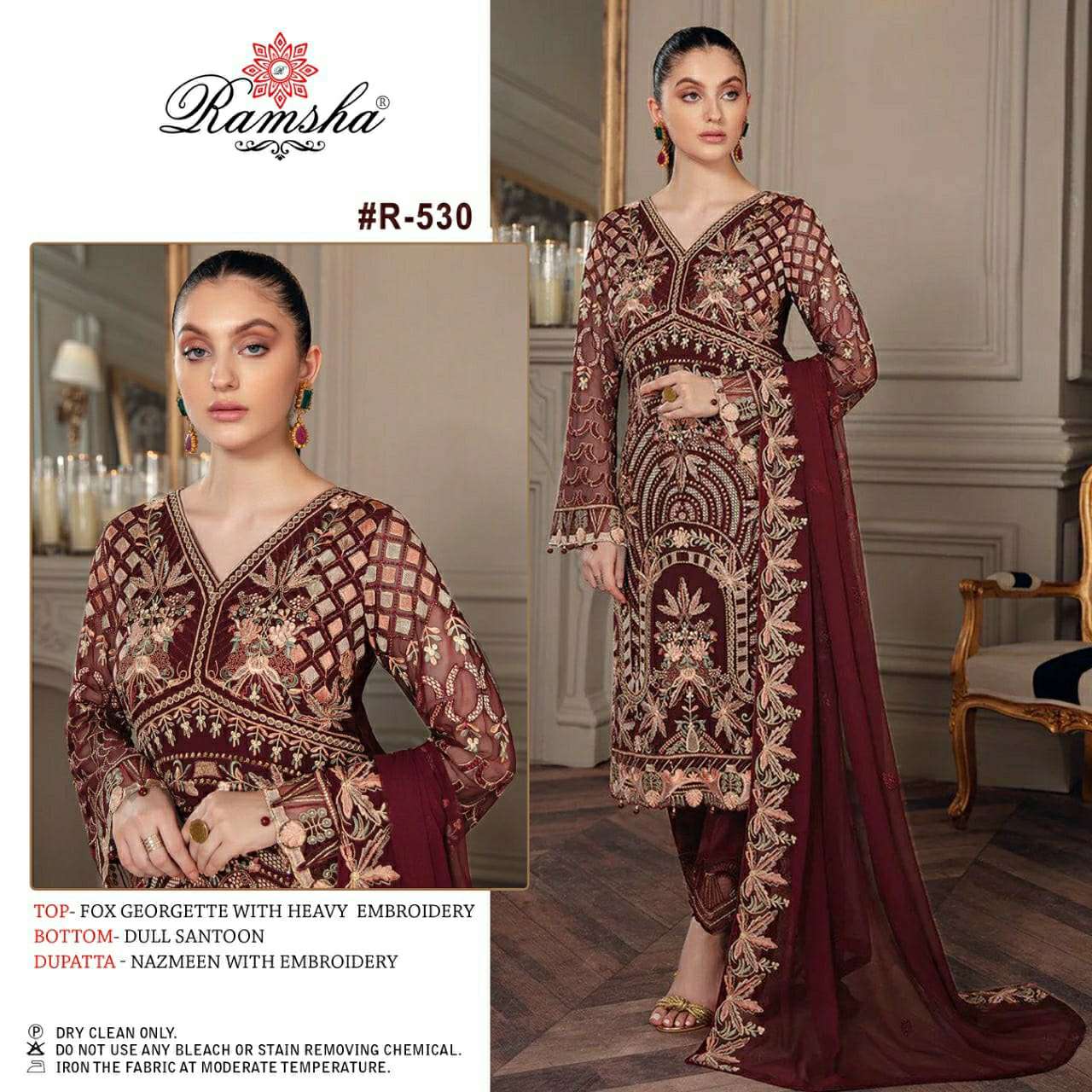 R-530 HIT DESIGN BY RAMSHA GEORGETTE HEAVY EMBROIDERY DRESS