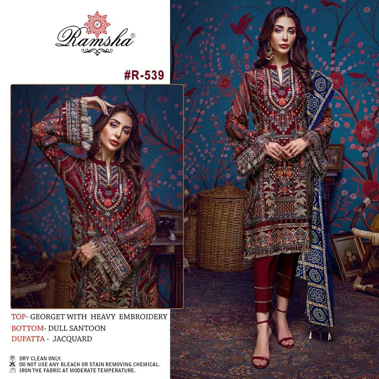 R-539 HIT DESIGN BY RAMSHA GEORGETTE HEAVY EMBROIDERY DRESS