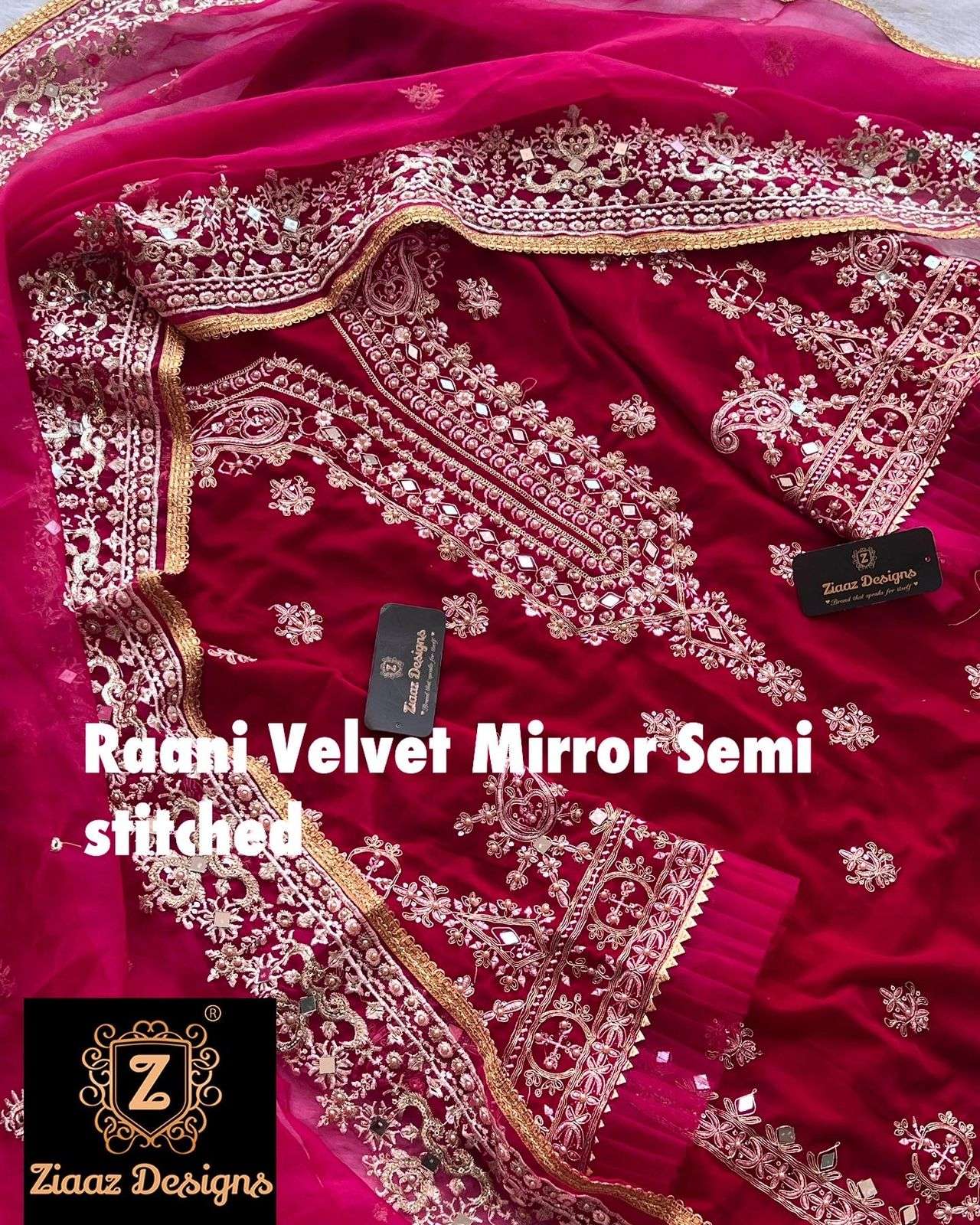 RAANI MIRROR VELVET BY ZIAAZ DESIGNS VELVET EMBROIDERY PAKISTANI DRESS