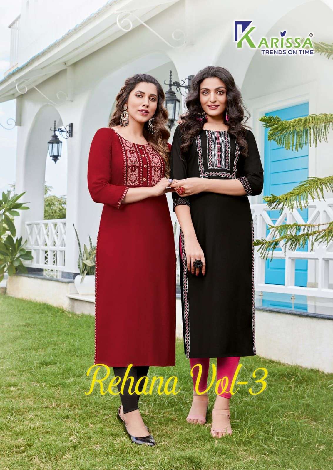 REHANA VOL-3 BY KARISSA 3001 TO 3008 SERIES RAYON WORK KURTIS