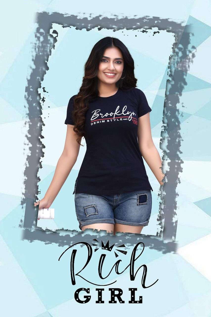 RICH GIRL BY ASLIWHOLESALE DESINGER HOSEIRY PRINT T SHIRT