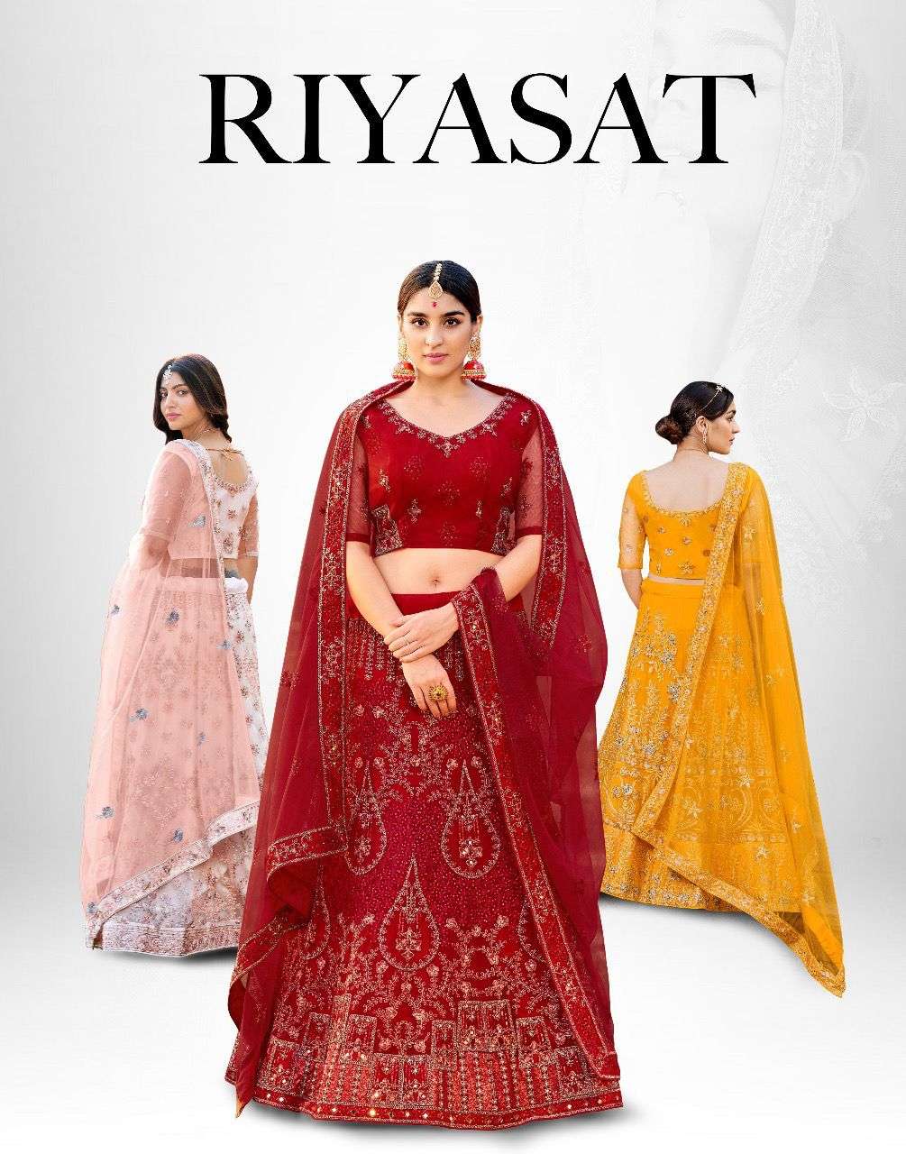 RIYASAT BY MRUDANGI 1035 TO 1037 SERIES NET EMBROIDERY WORK LEHENGAS