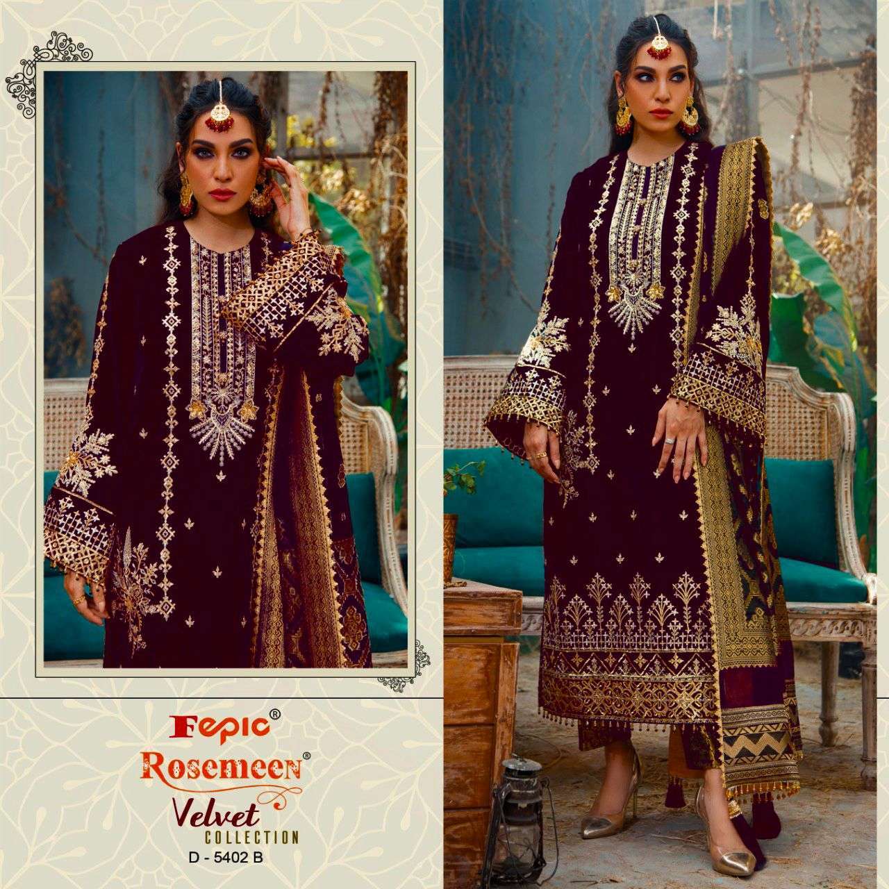 ROSEMEEN VELVET COLLECTION BY FEPIC 5402 TO 5402-C SERIES VELVET EMBROIDERY DRESSES