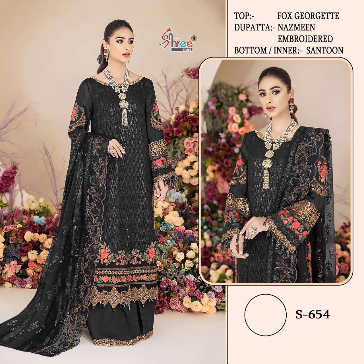 S-654 HIT DESIGN BY SHREE FABS FAUX GEORGETTE EMBROIDERY DRESS