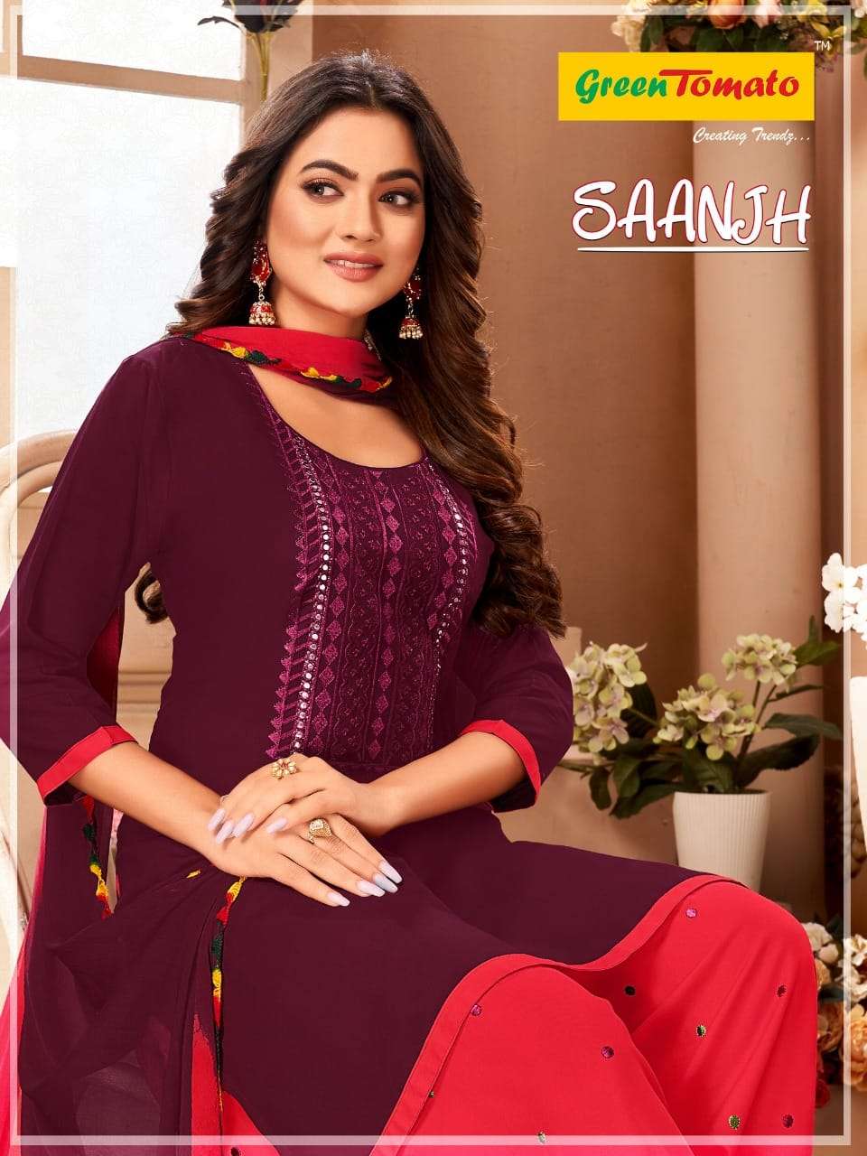 SAANJH BY GREEN TOMATO 1001 TO 1008 SERIES HEAVY RAYON EMBROIDERY DRESSES