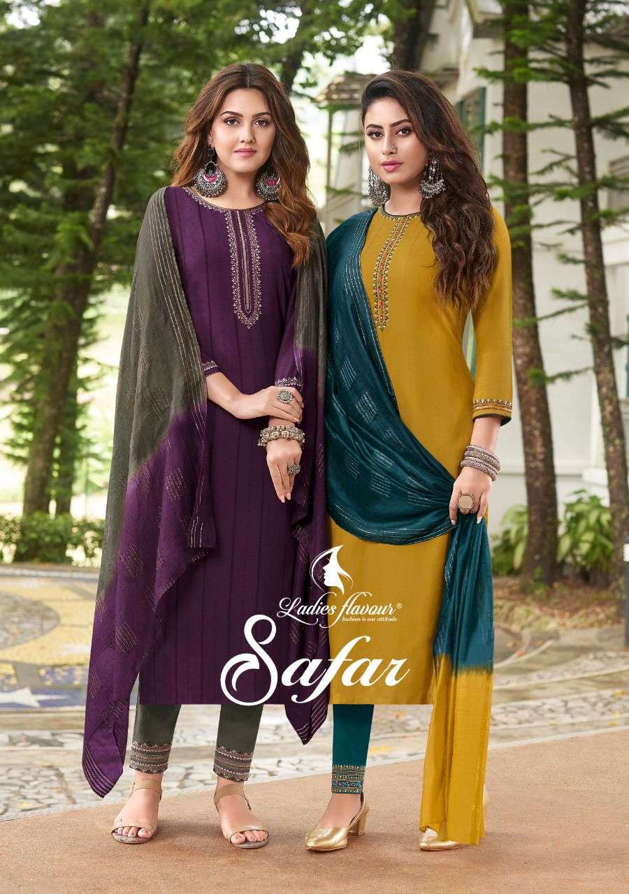 SAFAR BY LADIES FLAVOUR 1001 TO 1005 SERIES VISCOSE WORK STITCHED DRESSES