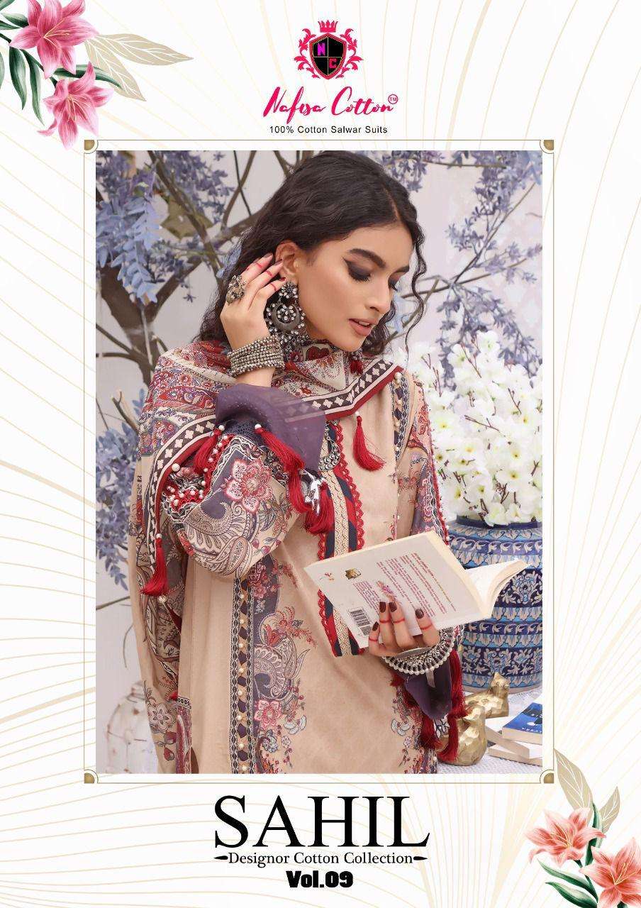 SAHIL VOL-9 BY NAFISA COTTON 9001 TO 9006 SERIES COTTON PAKISTANI DRESSES