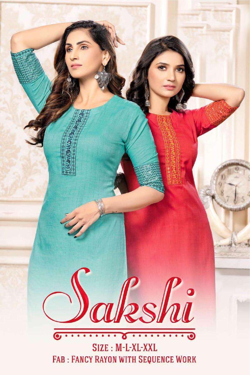 SAKSHI BY ASLIWHOLESALE 101 TO 106 SERIES RAYON EMBROIDERY KURTIS