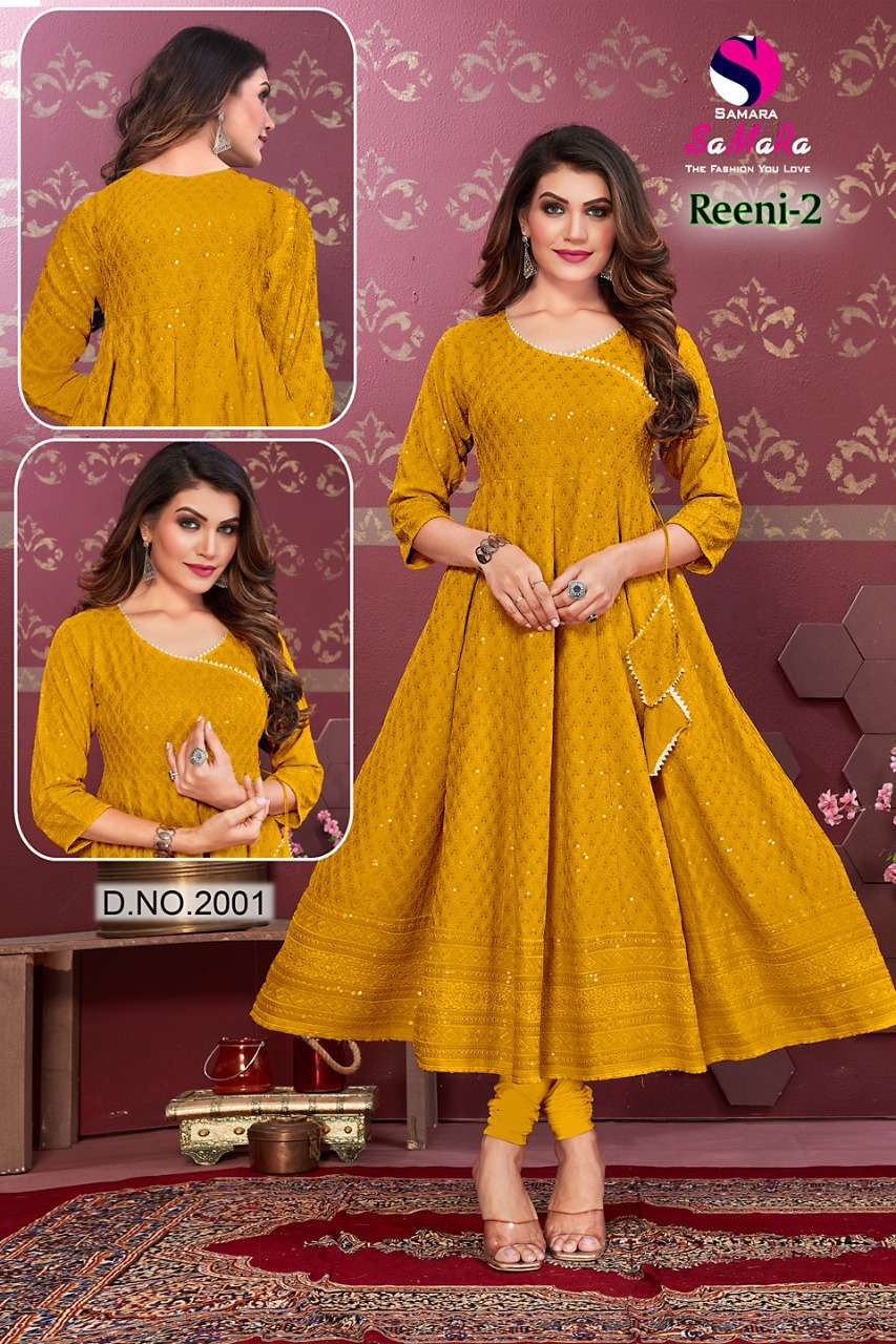 SAMARA REENI VOL-2 BY ASLIWHOLESALE RAYON SCHIFFLI WORK KURTIS