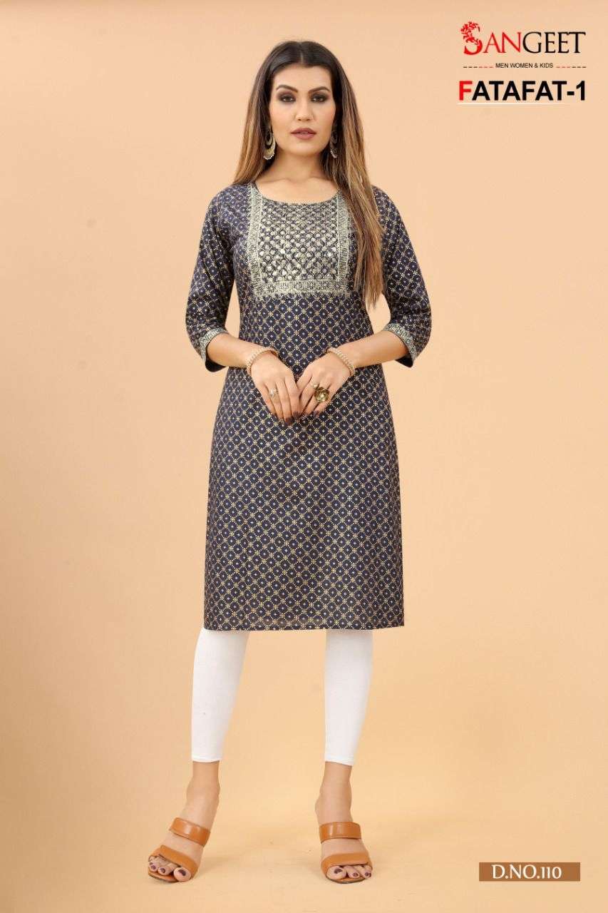 SANGEET FATAFAT BY ASLIWHOLESALE 101 TO 110 SERIES RAYON KURTIS