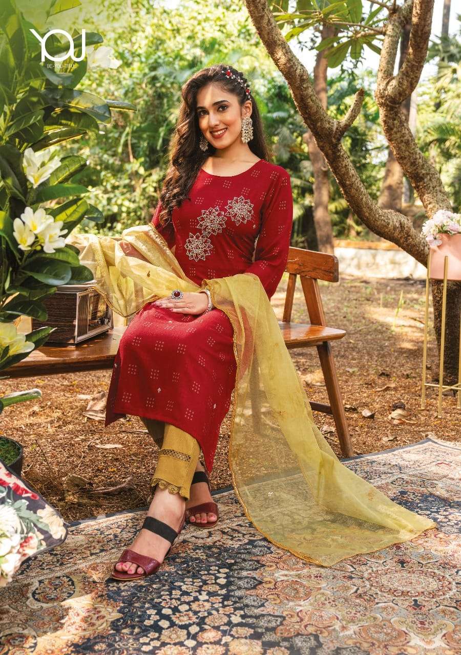 SARGAM VOL-6 BY YOU 601 TO 606 SERIES VISCOSE RAYON WORK STITCHED DRESSES