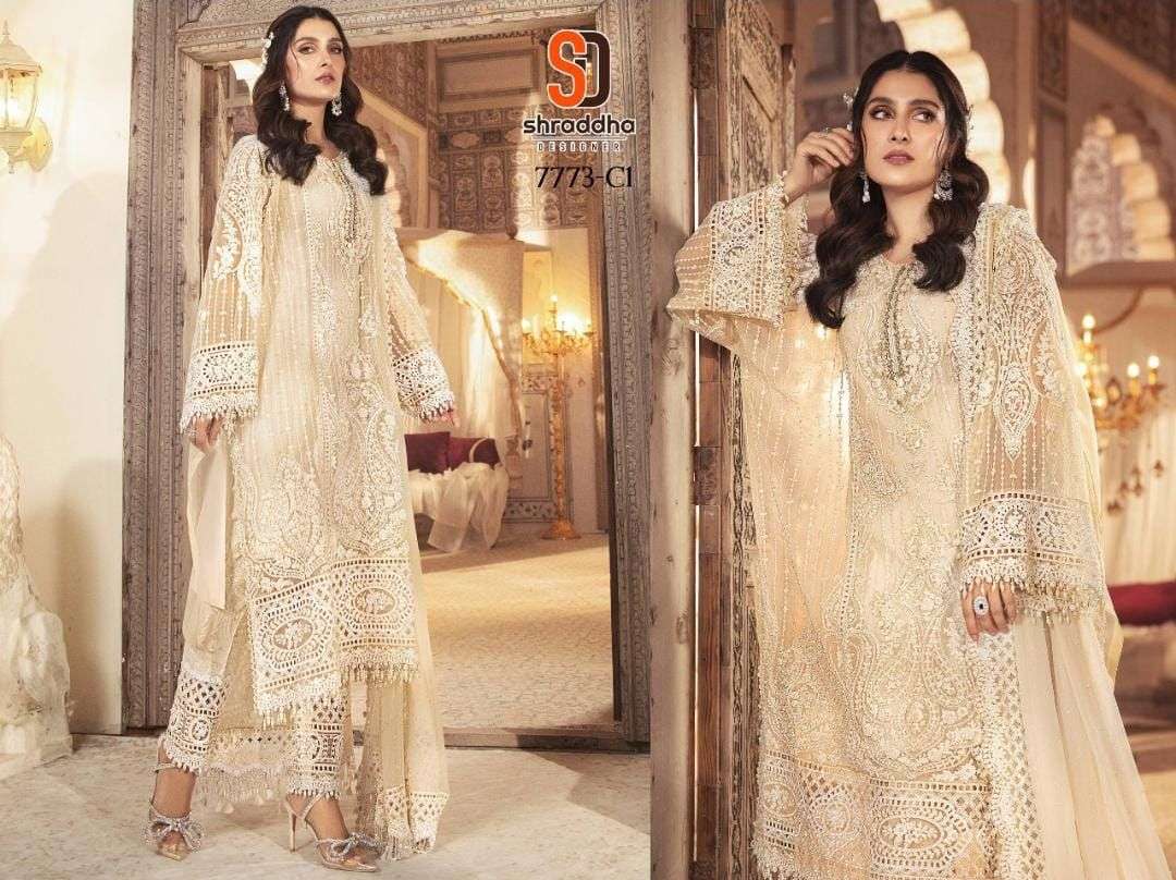 SD-7773 BY SHRADDHA DESIGNER FAUX GEORGETTE EMBROIDERY DRESS