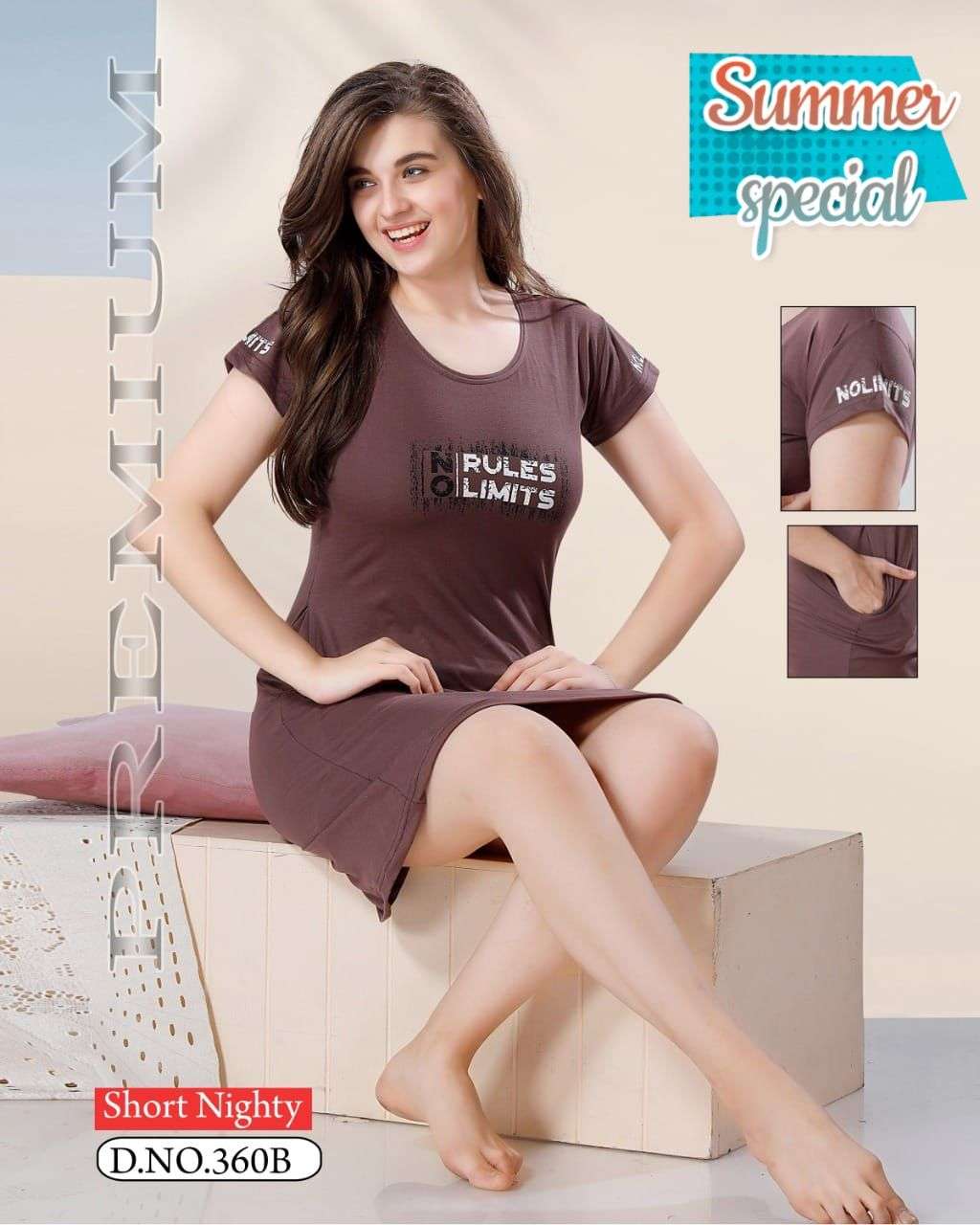 SHORT NIGHTY BY ASLIWHOLESALE 360-A TO 360-F SERIES HOSIERY COTTON T SHIRT