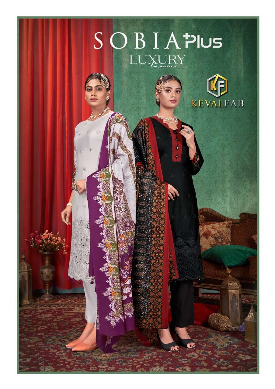 SOBIA PLUS LUXURY LAWN BY KEVAL FAB 1001 TO 1004 SERIES COTTON PAKISTANI DRESSES