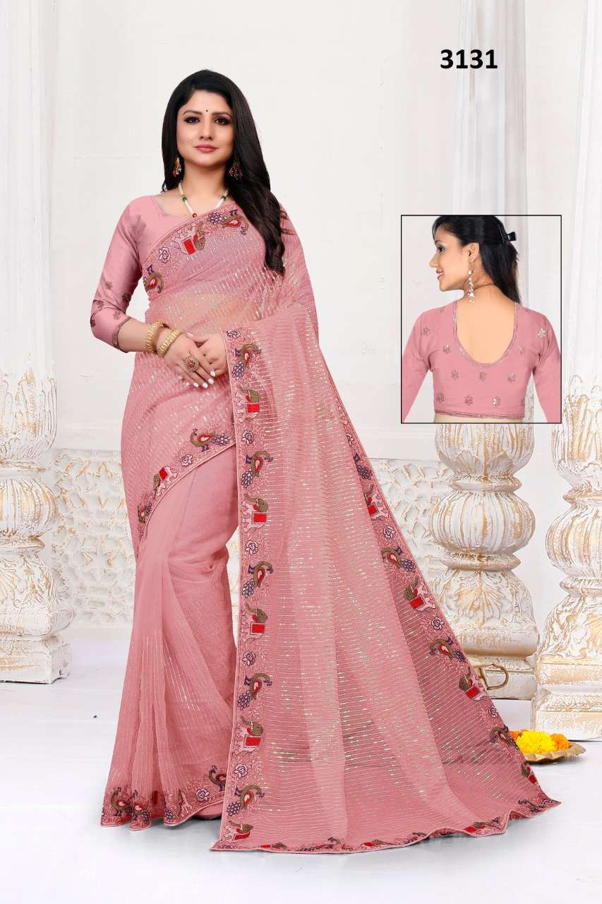 ST-3131 BY ASLIWHOLESALE DESIGNER NET SEQUENCE EMBROIDERY SAREES