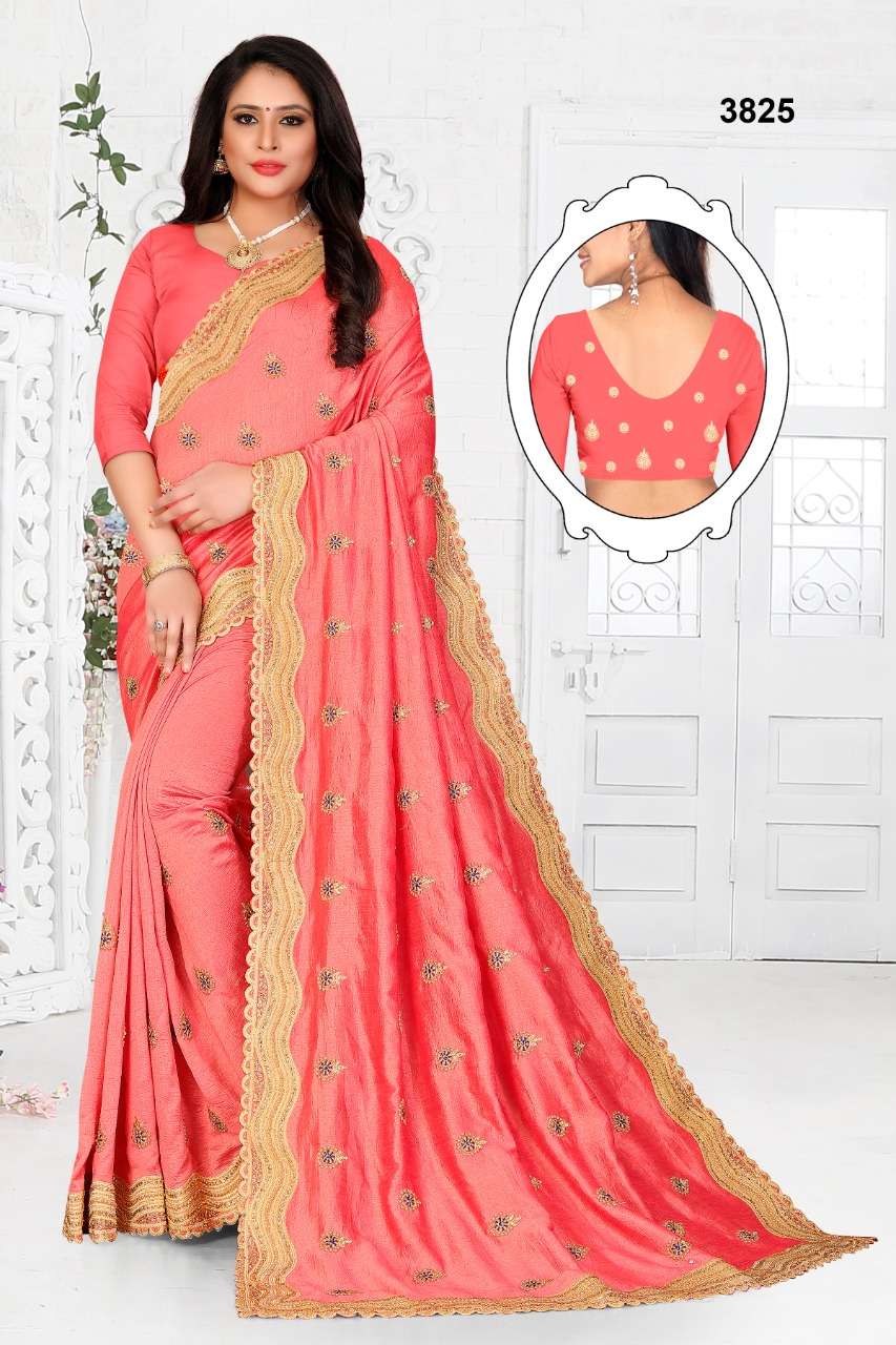 ST-3825 BY ASLIWHOLESALE TWO TONE VICHITRA SILK STONE WORK SAREES