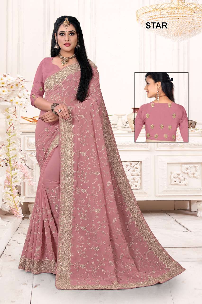 STAR BY ASLIWHOLESALE DESIGNER GEORGETTE HEAVY WORK SAREES