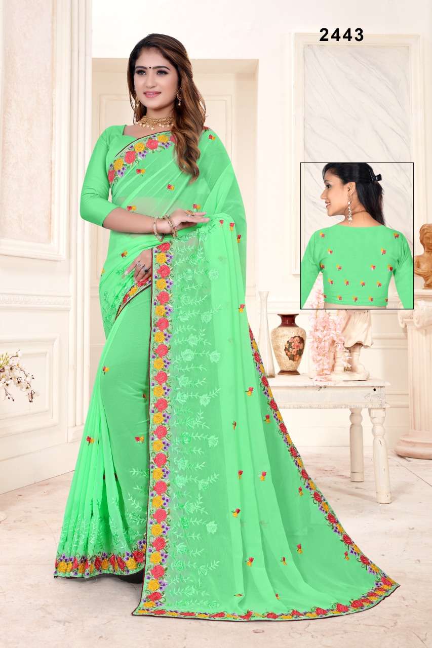 STR-2443 COLOURS BY ASLIWHOLESALE DEISGNER GEORGETTE EMBROIDERY SAREES