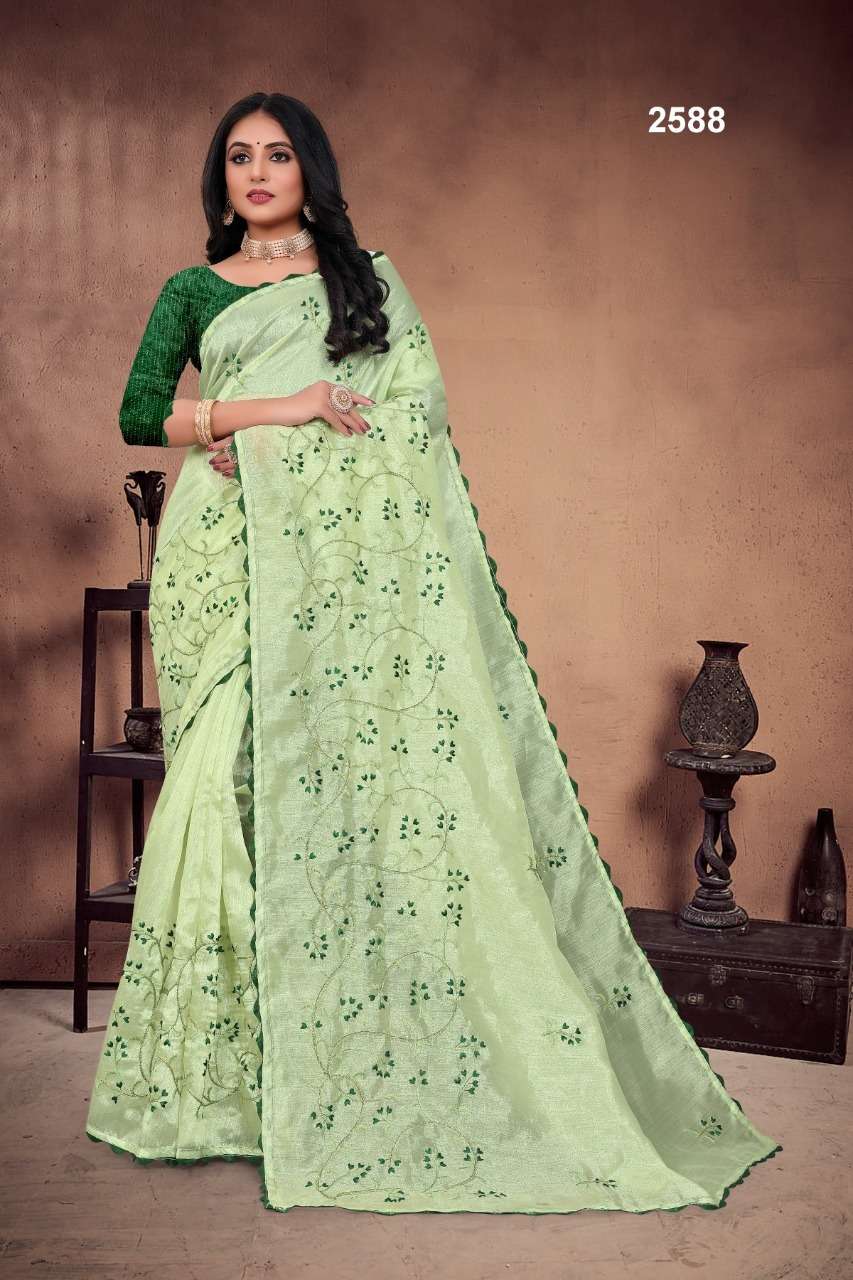 STR-2588 BY ASLIWHOLESALE DESIGNER ORGANZA WORK SAREES