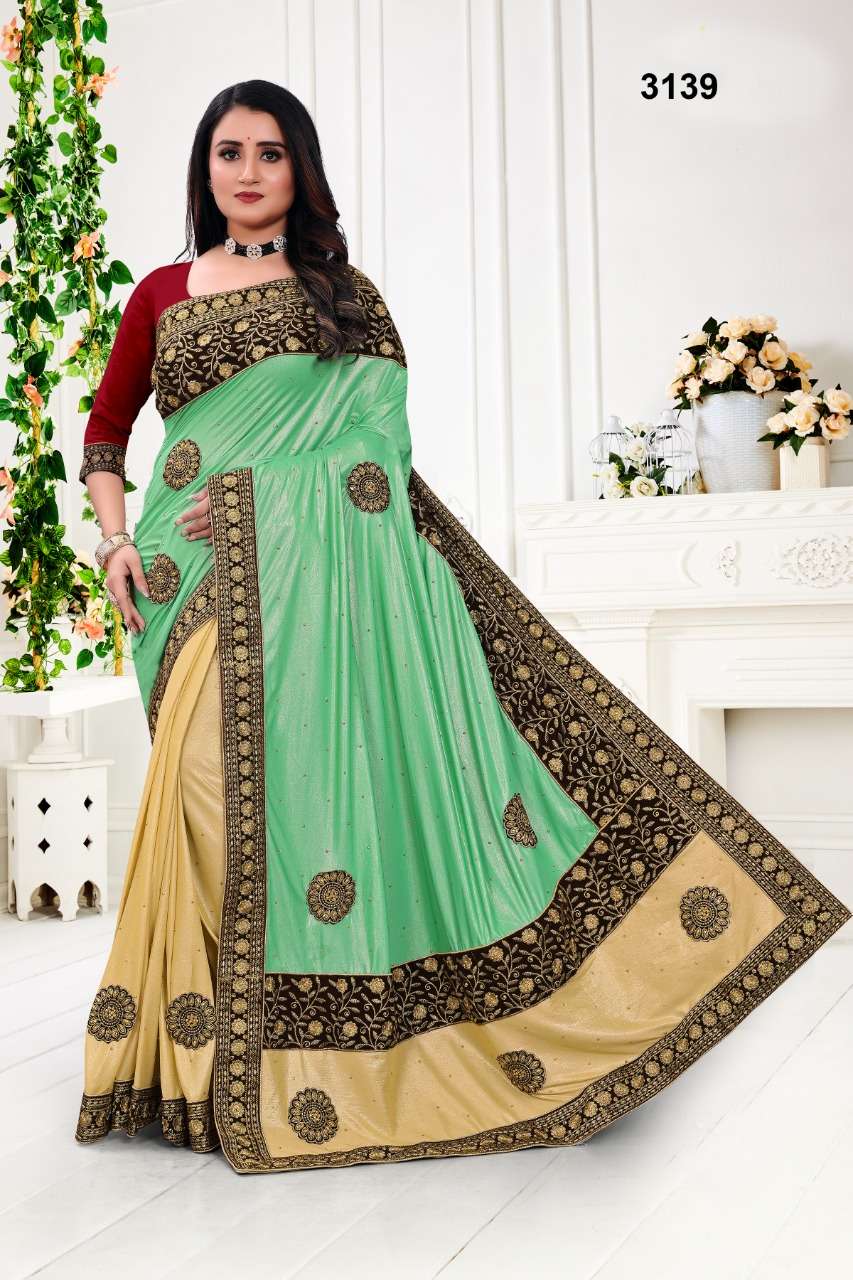 STR-3139 BY ASLIWHOLESALE DESIGNER FANCY EMBROIDERY WORK SAREES