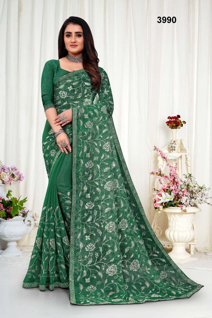 STR-3990 BY ASLIWHOLESALE DESIGNER SIMMER WORK SAREES