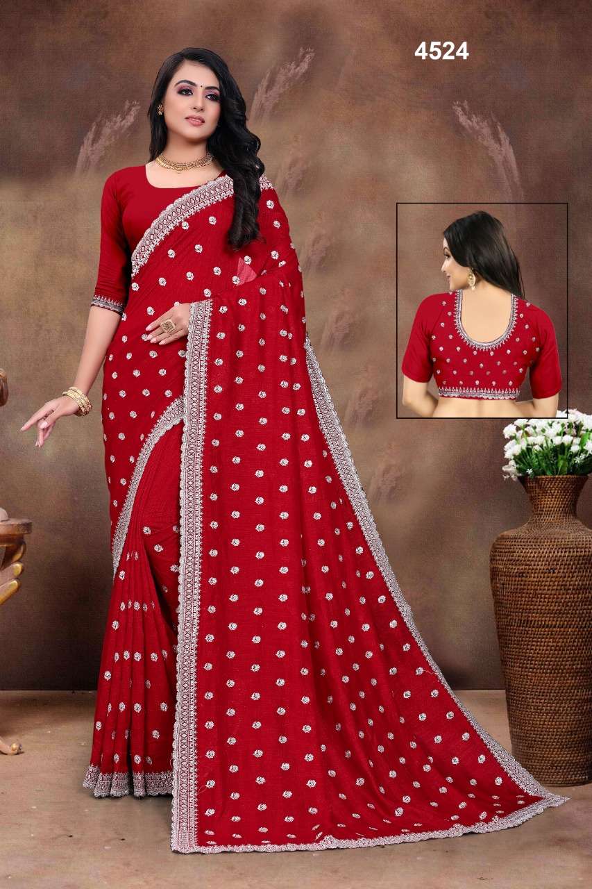 STR-4524 COLOURS BY ASLIWHOLESALE VICHITRA SILK WORK SAREES