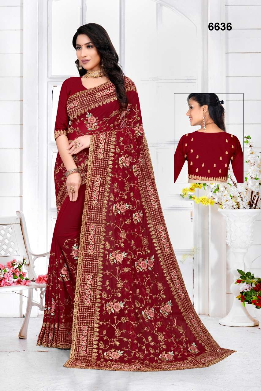 STR-6636 COLOURS BY ASLIWHOLESALE DESIGNER GEORGETTE WORK SAREES