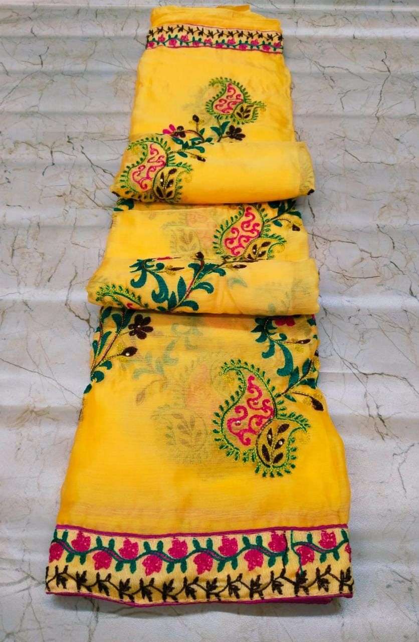 SUNFLOWER NX BY ASLIWHOLESALE MOSS CHIFFON EMBROIDERY SAREES