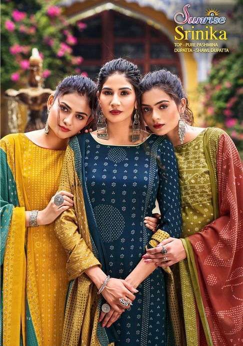 SUNRISE SRINIKA BY ASLIWHOLESALE 1001 TO 1010 PASHMINA PRINT DRESSES