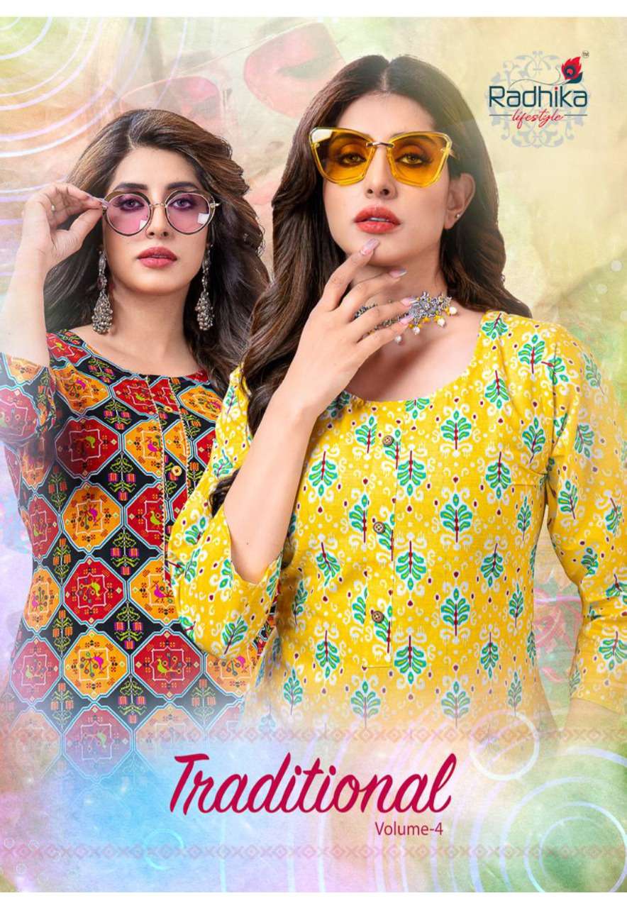 TRADITIONAL VOL-4 BY RADHIKA LIFESTYLE 4001 TO 4012 SERIES COTTON KURTIS