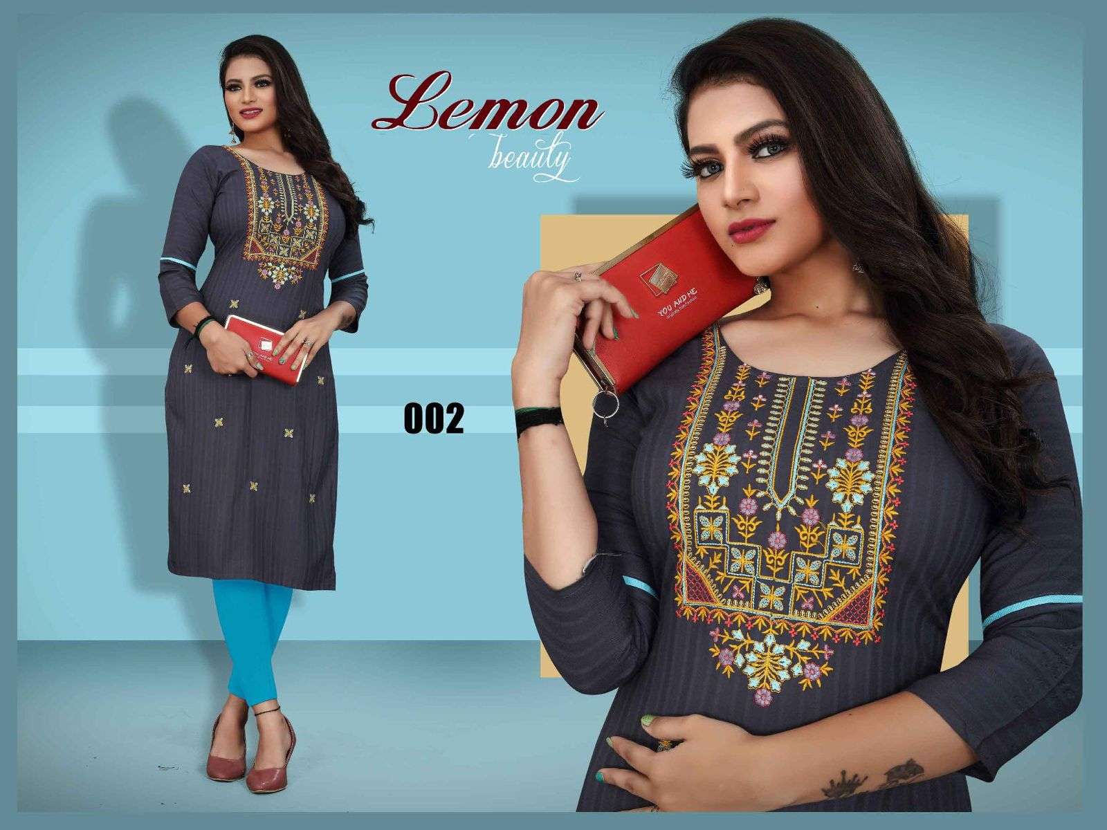 TRENDY LEMON BY ASLIWHOLESALE DESIGNER RAYON EMBROIDERY KURTIS