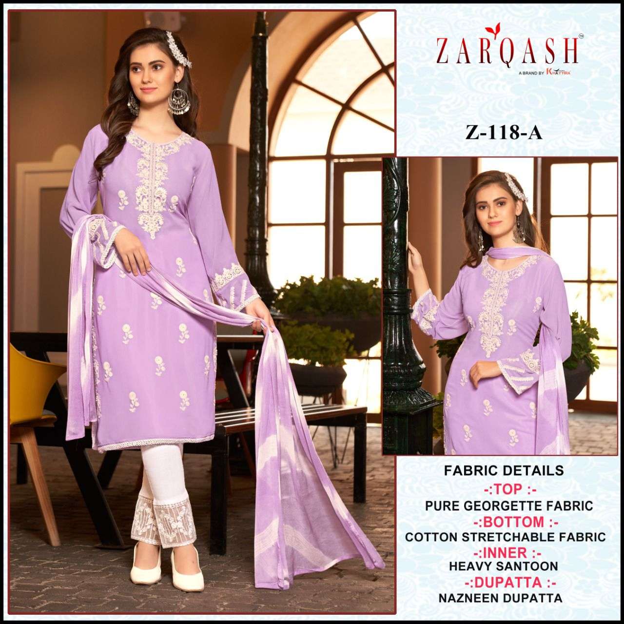 Z-118 COLOURS BY ZARQASH 118-A TO 118-H SERIES GEORGETTE STITCHED DRESSES