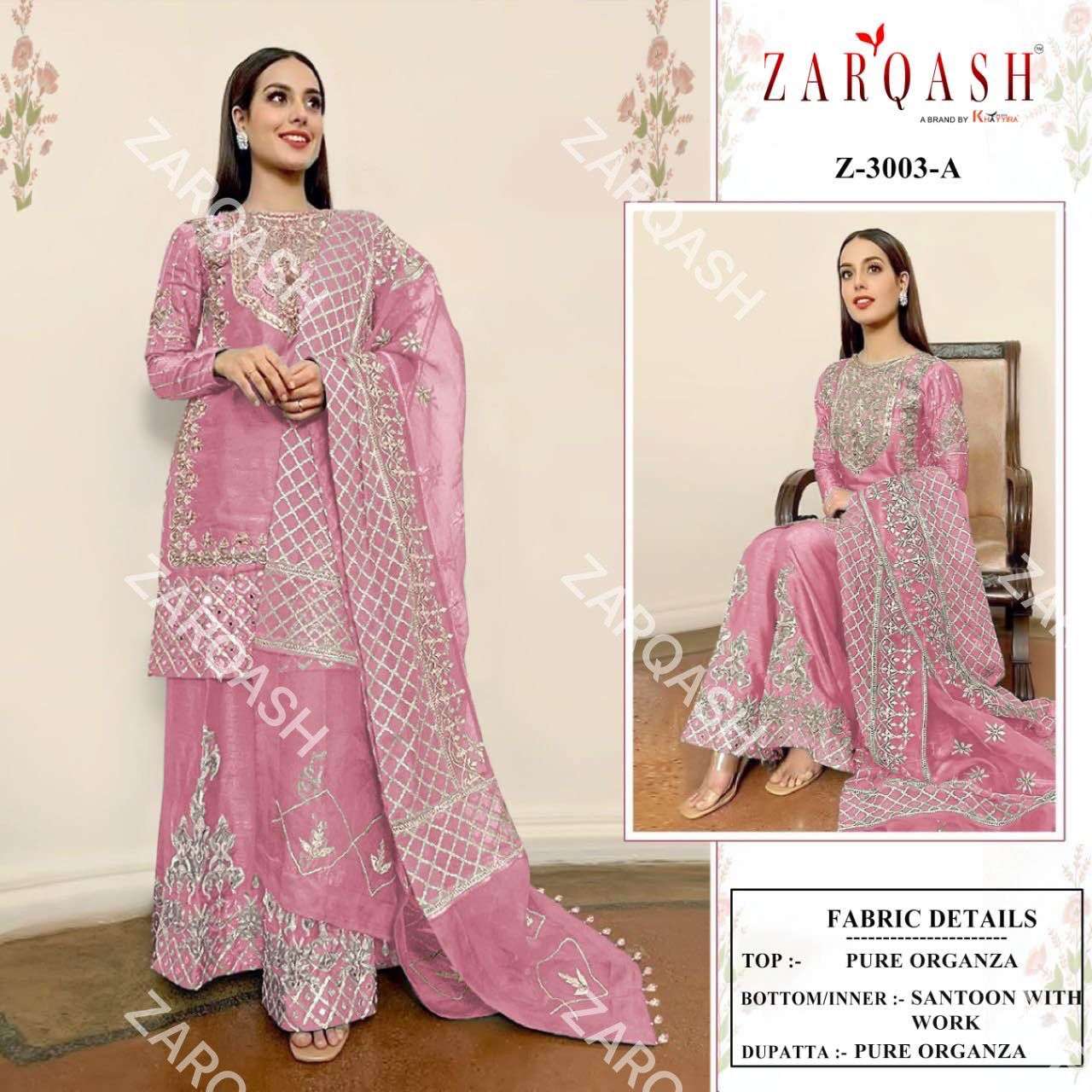 Z-3003 HIT DESIGNS BY ZARQASH PURE ORGANZA EMBROIDERY DRESSES