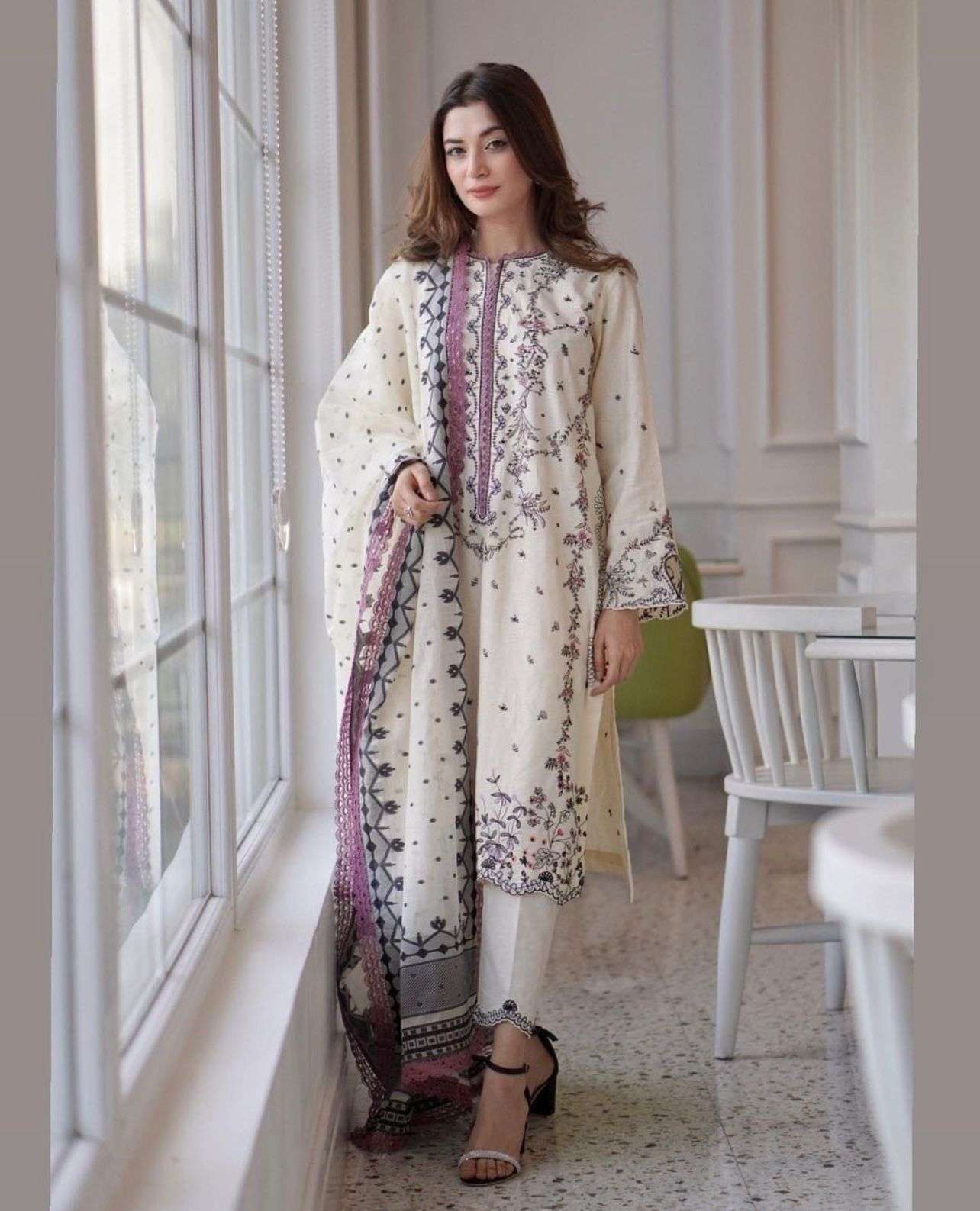 Z- SERIES VOL-13 BY ZIAAZ DESIGNER CAMBRIC COTTON EMBROIDERY DRESS