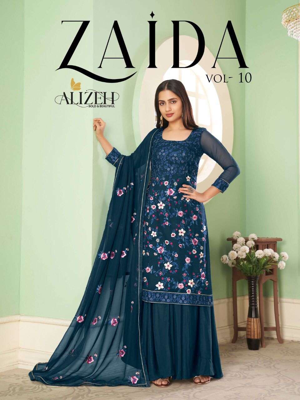 ZAIDA VOL-10 BY ALIZEH 2048-A TO 2048-D SERIES GEORGETTE EMBROIDERY DRESSES