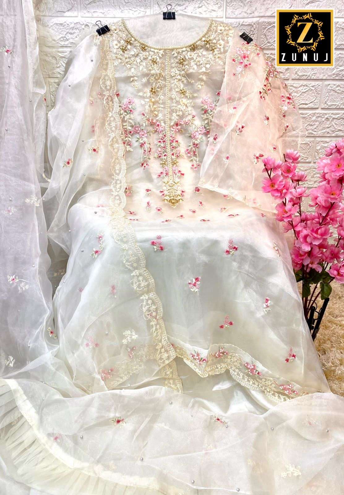 ZUNUJ DESIGN BY ASLIWHOLESALE PURE ORGANZA EMBROIDERY DRESS