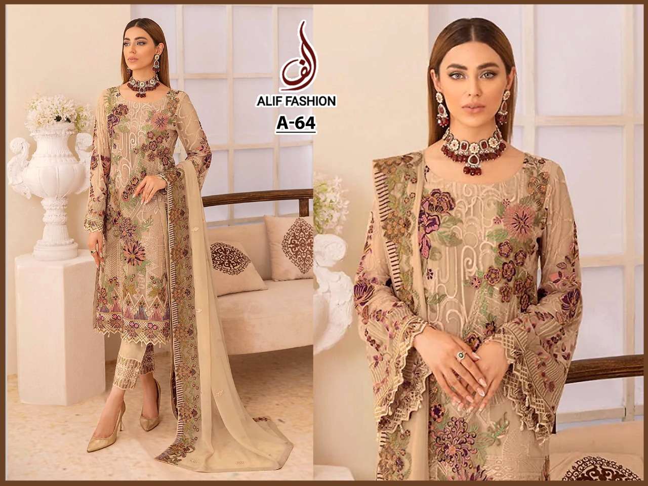 A-64 HIT DESIGN BY ALIF FASHION FAUX GEORGETTE PAKISTANI DRESS