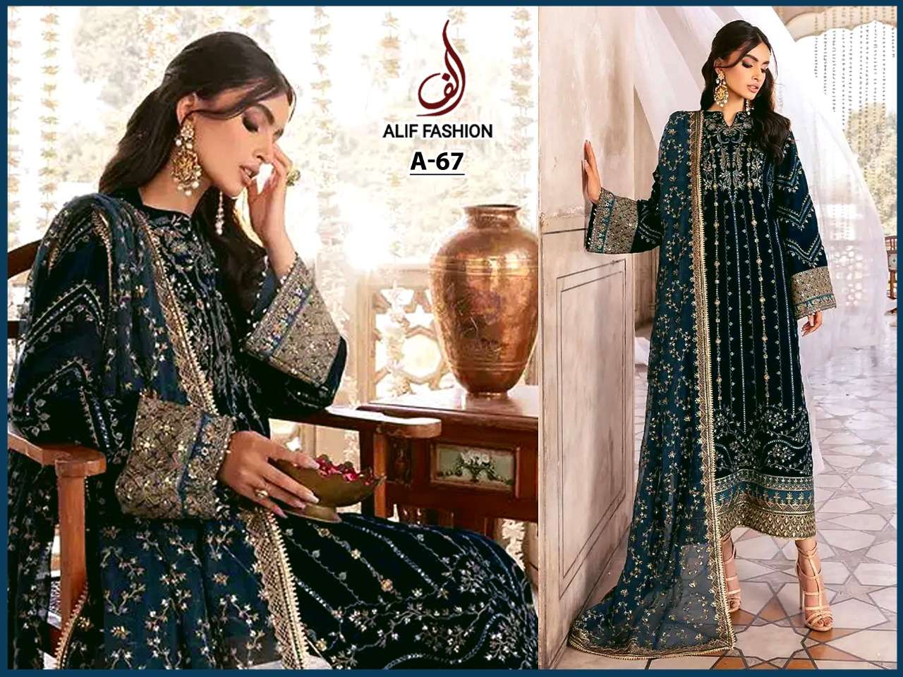 A-67 HIT DESIGN BY ALIF FASHION FAUX GEORGETTE EMBROIDERY PAKISTANI DRESS