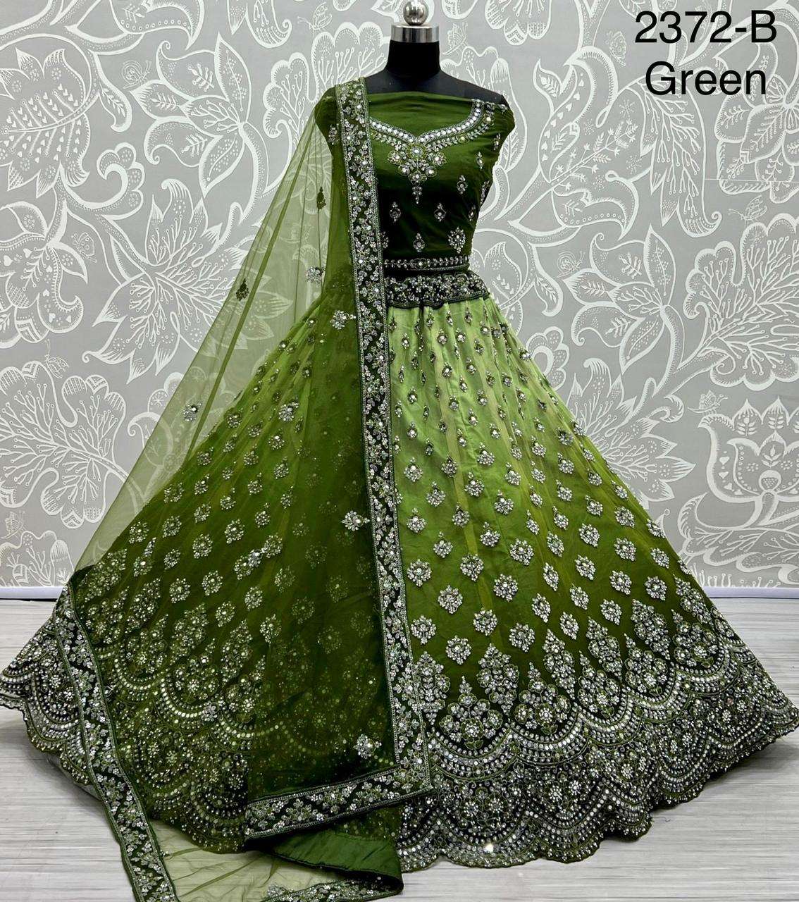 A2372 COLOURS BY ASLIWHOLESALE NET EMBROIDERY MIRROR WORK LEHENGAS