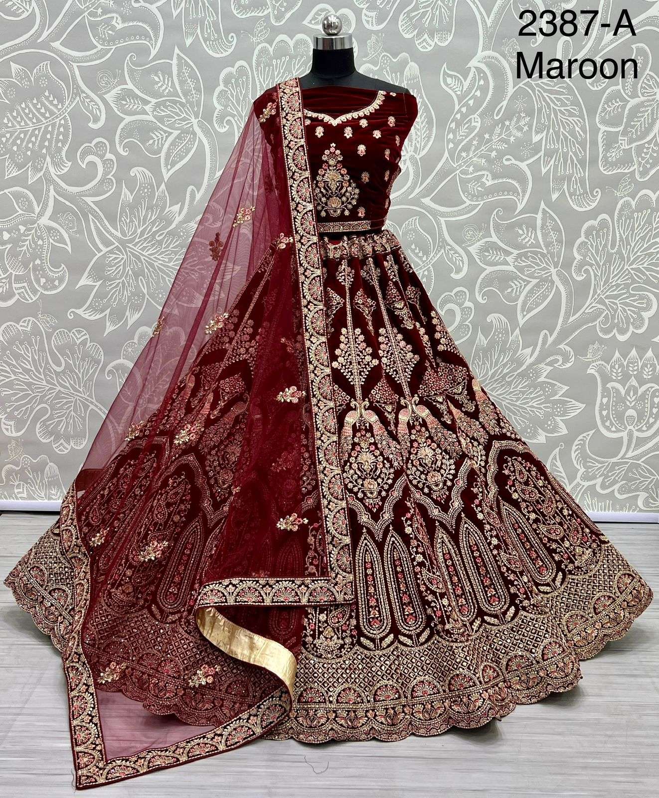 A2387 COLOURS BY ASLIWHOLESALE VELVET EMBROIDERY BRIDAL LEHENGAS